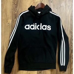 Adidas Sweatshirt Hoodie‎ Black 3-Stripe Logo Stitched Women's Sz Small EUC